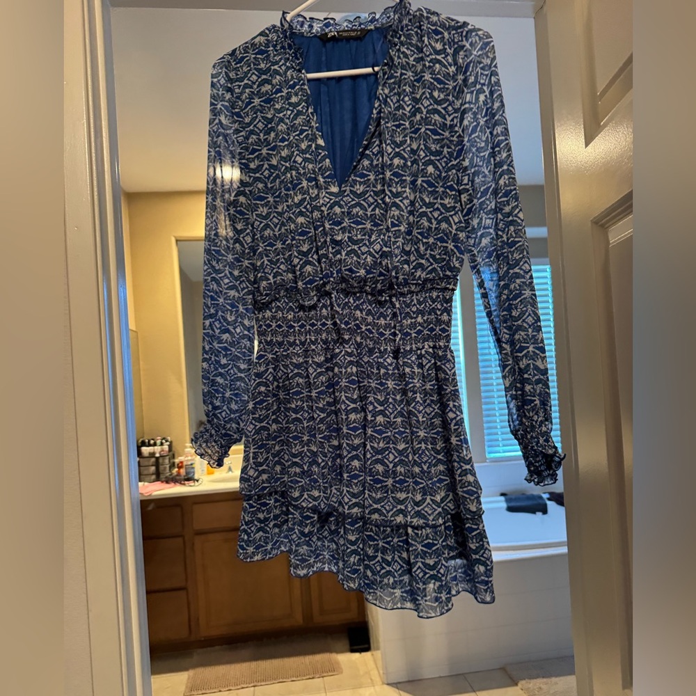 Zara Blue and White Patterned Dress
